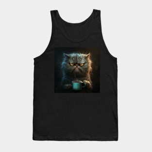 Funny Mean Looking Cat Drinking Coffee, Cat Lover Tank Top